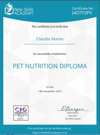 Claudia Maran Pet Nutrition Diploma