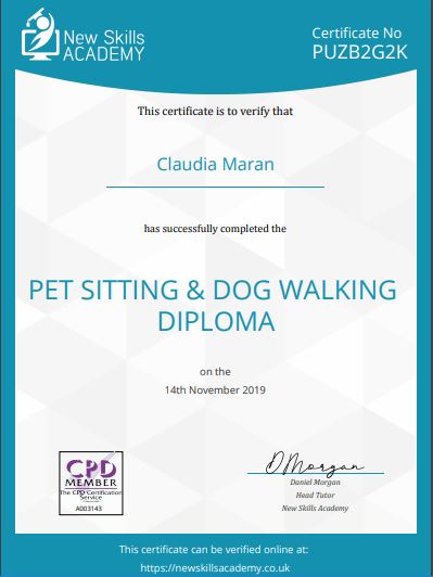 Claudia Maran Pet Sitting and Dog Walking Diploma