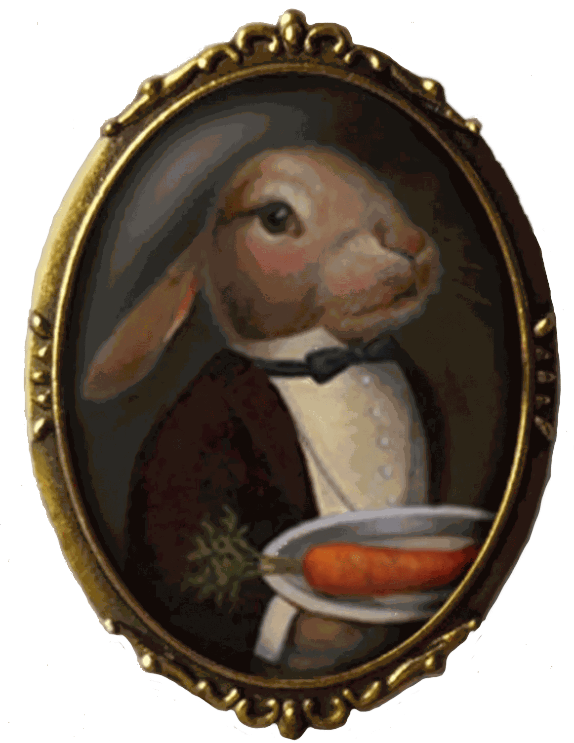 Portrait of a rabbit butler serving carrots