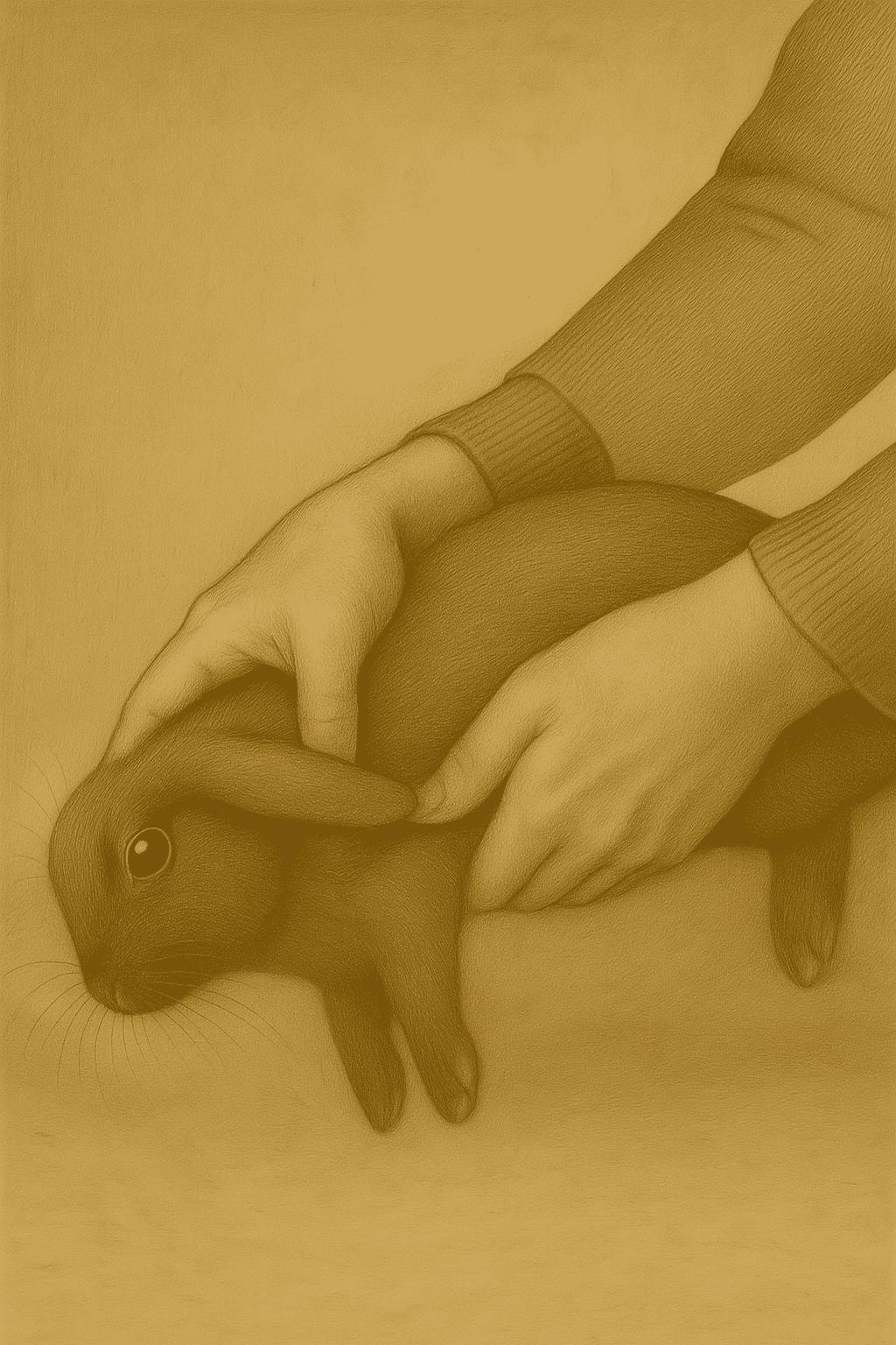 Drawing of a rabbit supported along the forearm after choking