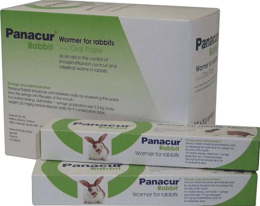 Panacur Rabbit wormer boxes used to treat E. cuniculi