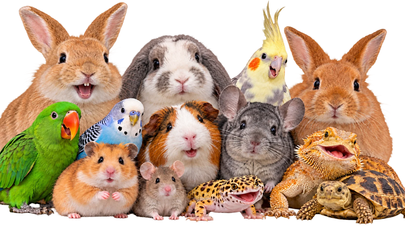 Rabbits, guinea pig, chinchilla, hamster, rat, budgie, parrot, cockatiel, gecko, bearded dragon and tortoise at Redbeck